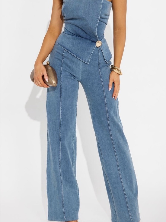 Fashion Nova Pants - Fashion Nova Blue Denim Strapless Jumpsuit